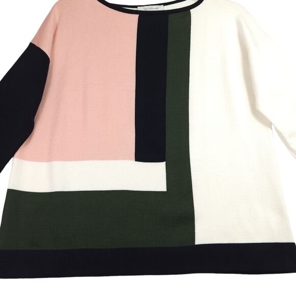 St. John Sweater Womens M Pink Black Color Block Wool Blend Knit 3/4 Sleeve NEW - Picture 4 of 13
